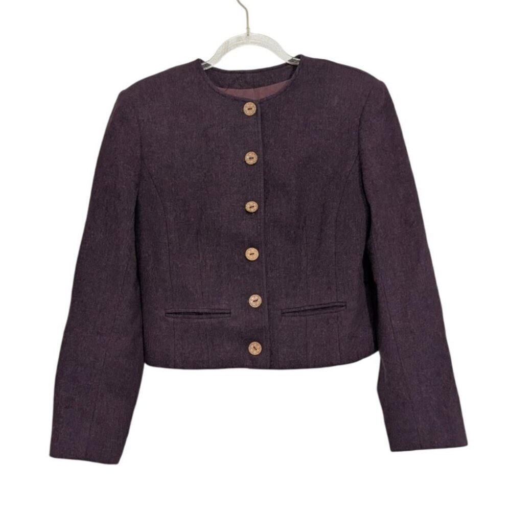 Vintage Pendleton Wool Cardigan Womens Size 6 Purple Lined Button Front Jacket - Picture 1 of 11